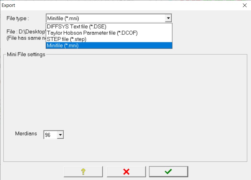 DIFFSYS Export Minifile window