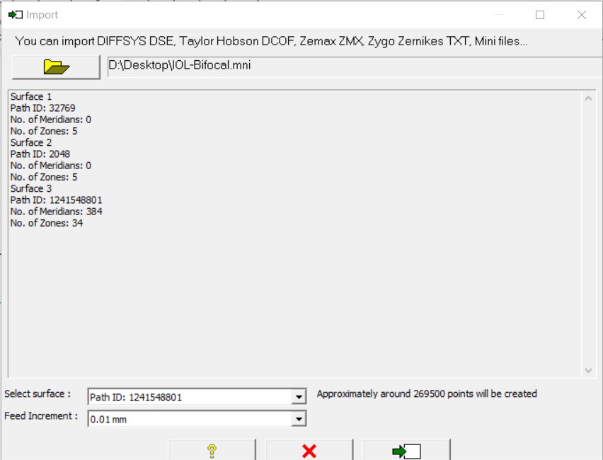 DIFFSYS Import Minifile window